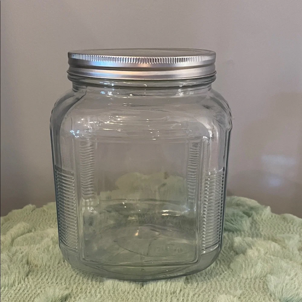 Glass Storage Jar with Silver Lid like new made in USA